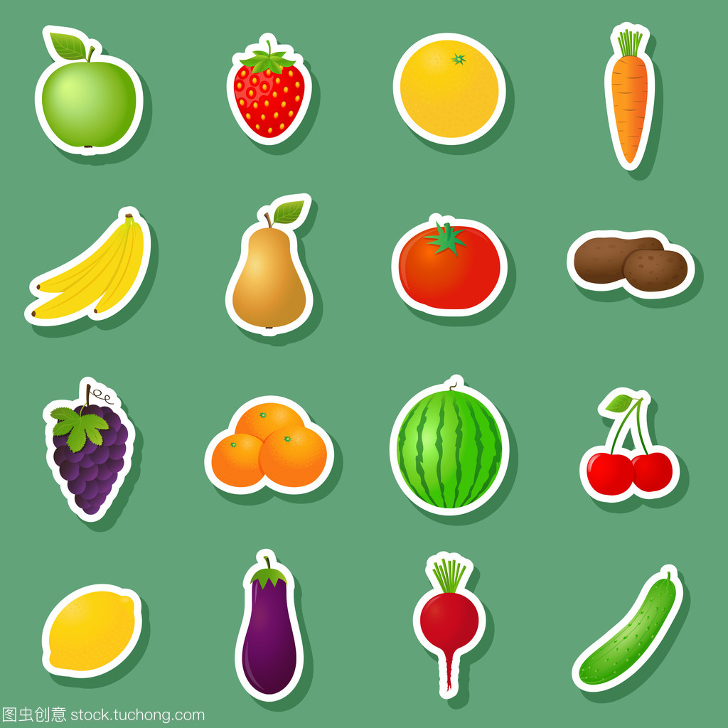 矢量水果与蔬菜的贴纸