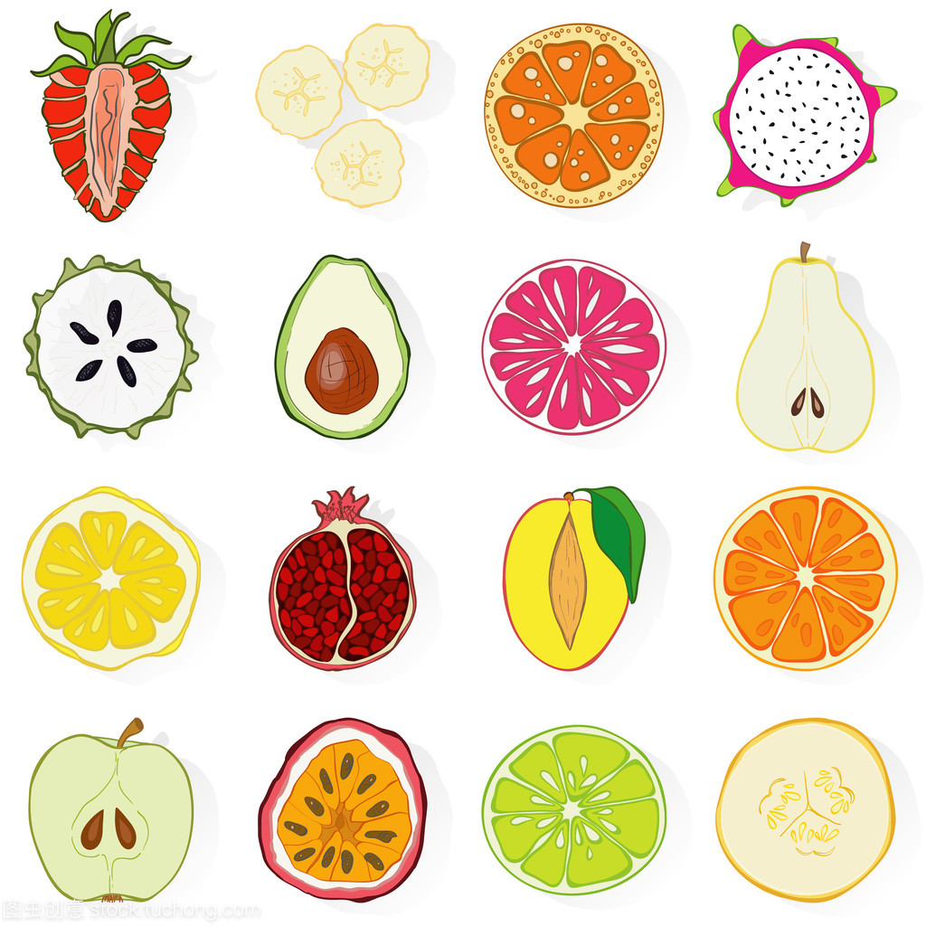 集的新鲜手绘水果和蔬菜的新鲜手绘制的水果和蔬菜及其制品。产品